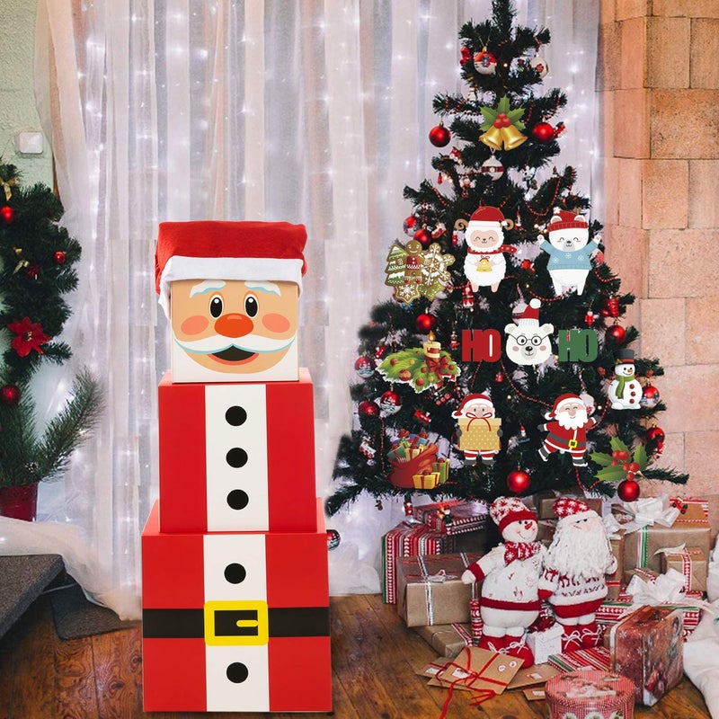 Joy Bang Christmas Gift Boxes with Lids for Presents, Large Santa Claus Stacking Boxes Christmas Eve Decorative Nesting Box Xmas Stackable Gift Storage Box Decorations for Party - Image 1